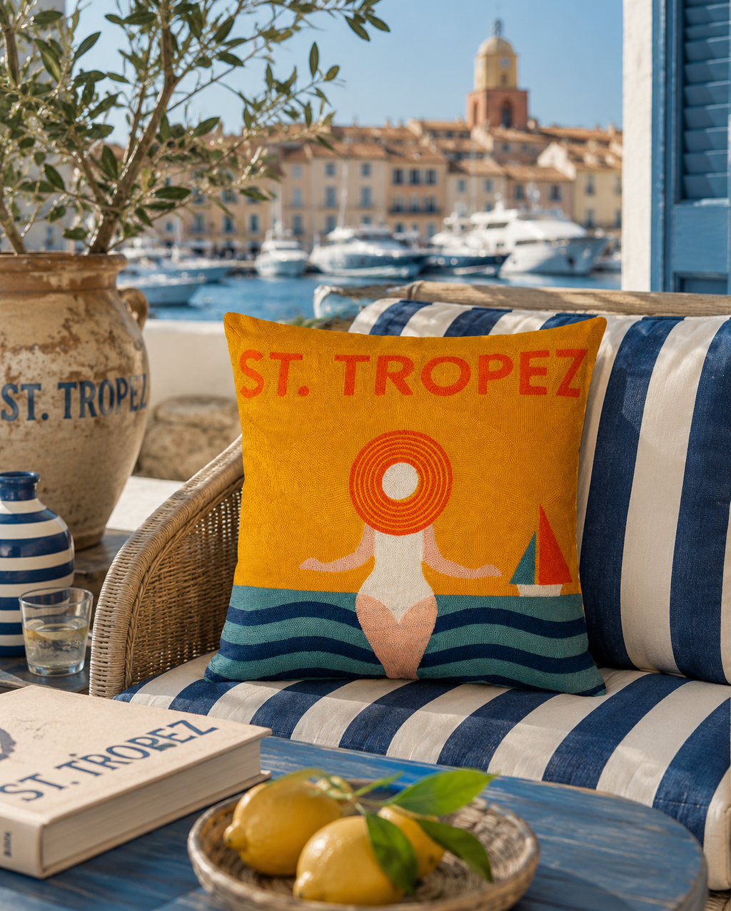 St. Tropez - Needlepoint Travel Inspired Pillow