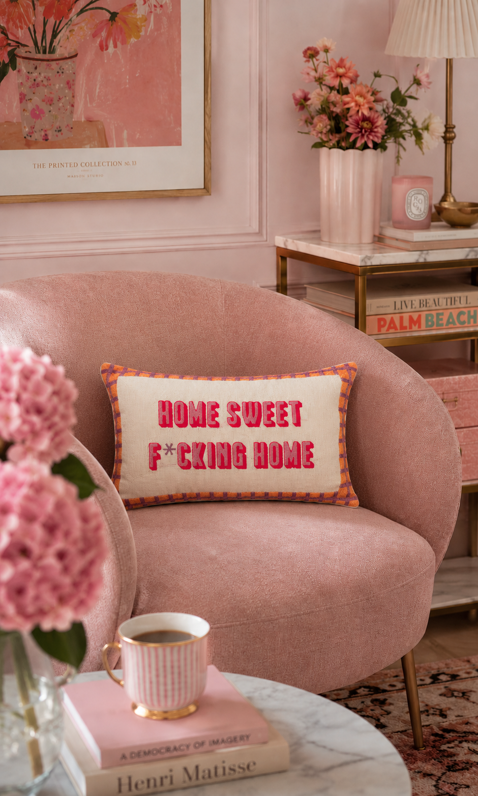 Funny Needlepoint Pillow – Home Sweet F*cking Home