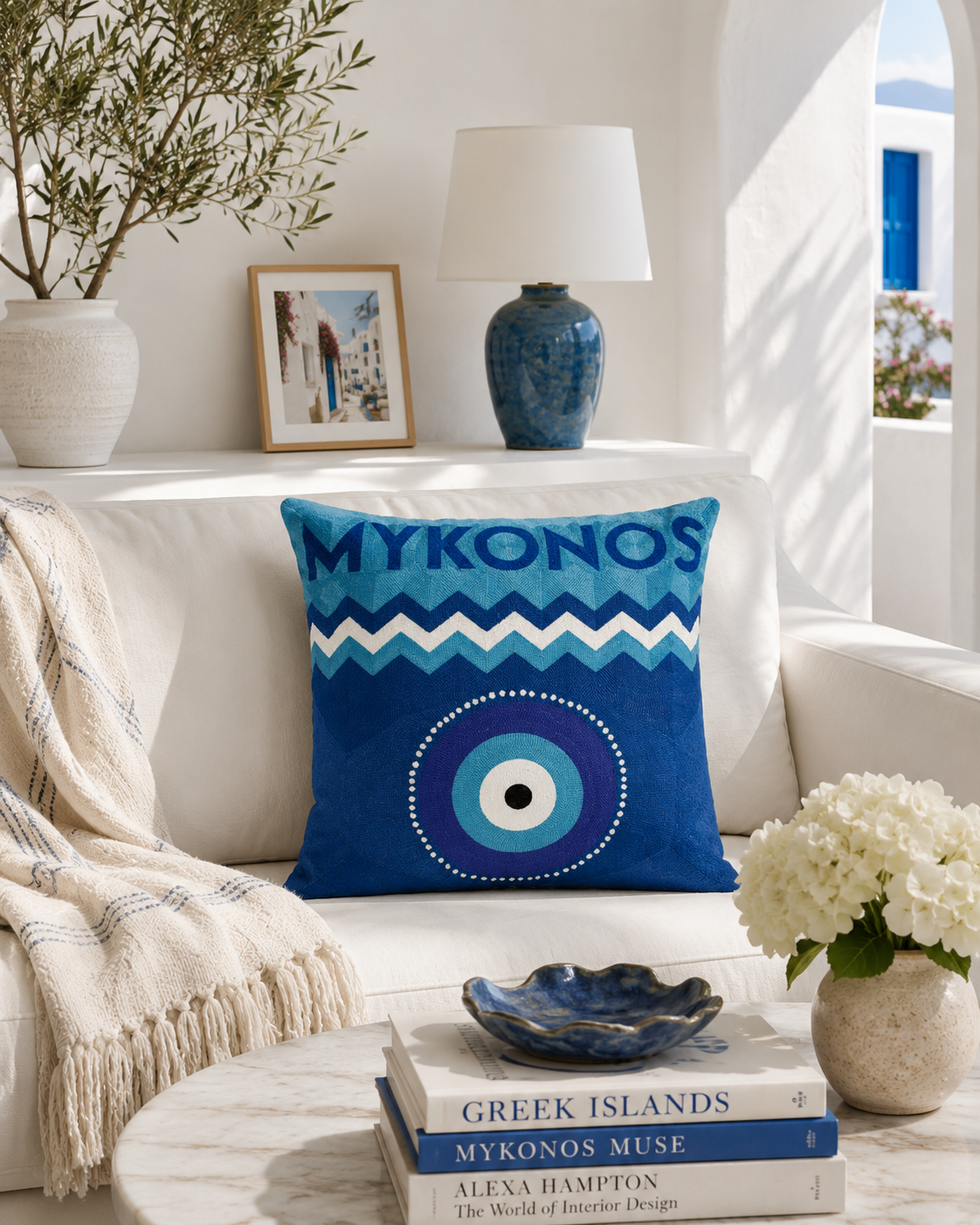 Mykonos - Needlepoint Travel Inspired Pillow