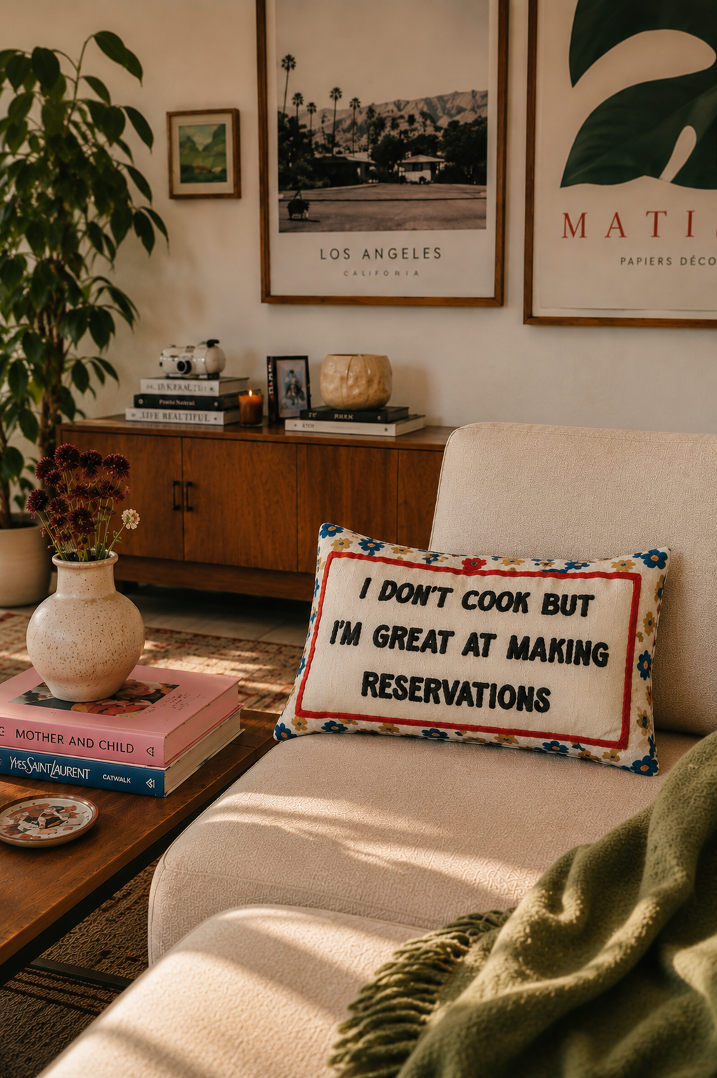 I Don’t Cook But I’m Great at Making Reservations - Slogan Needlepoint Pillow