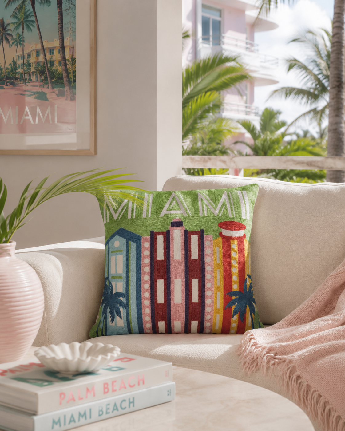 Miami - Needlepoint Travel Inspired Pillow
